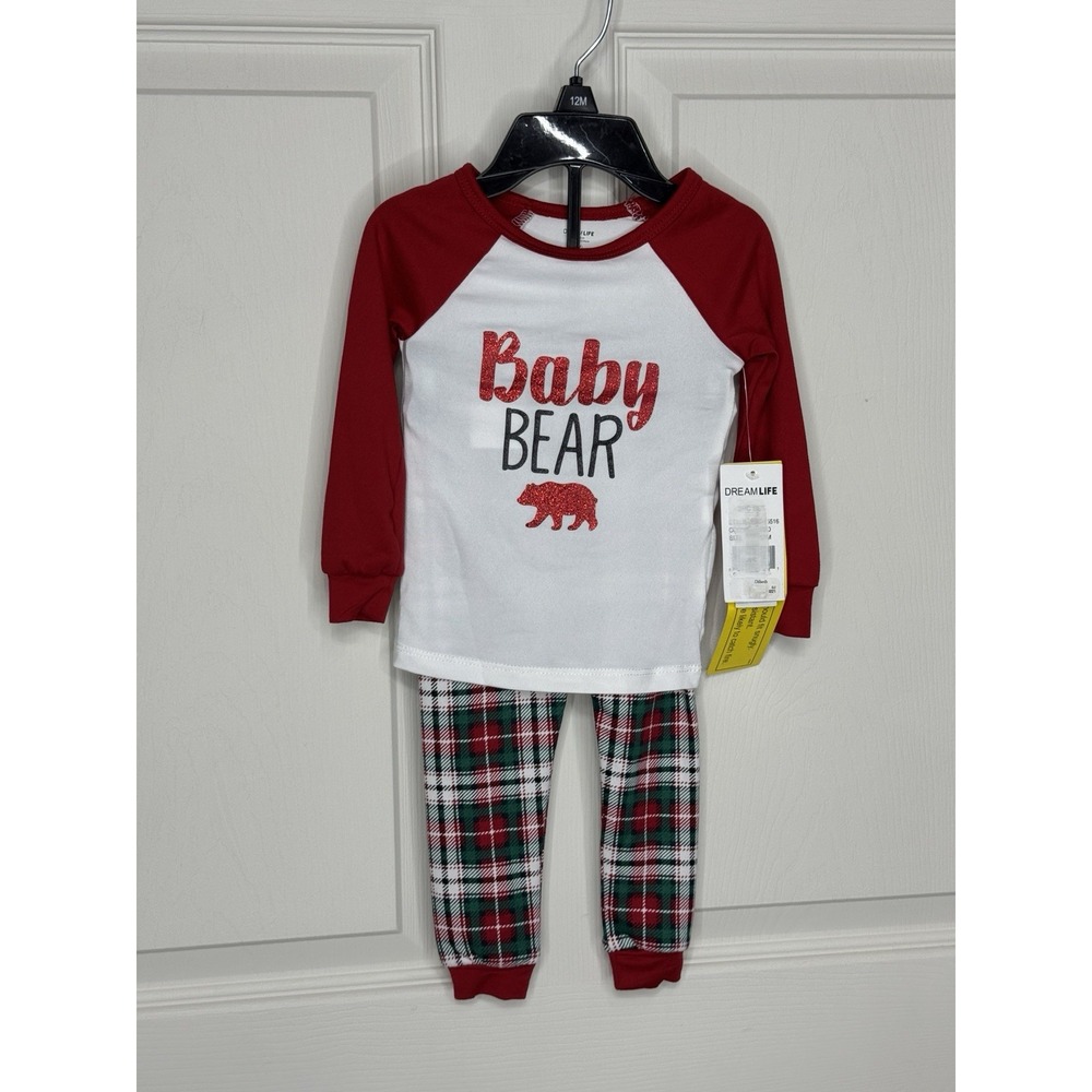 Dreamlife Baby Bear Glitter Plaid 2 Piece Pajama Set 12 Month NWT Holiday